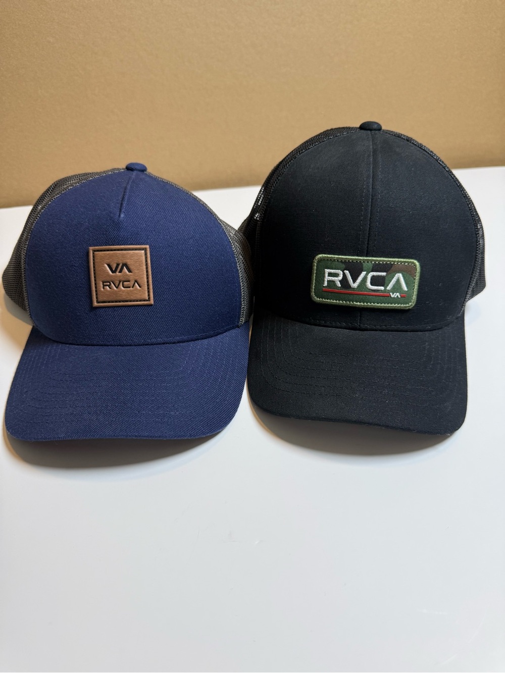 RVCA Lot of 2 Trucker Hats Mesh Back Adjustable Snapback Black Blue One Size